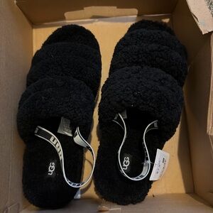 UGG Plush Black Slide Slippers